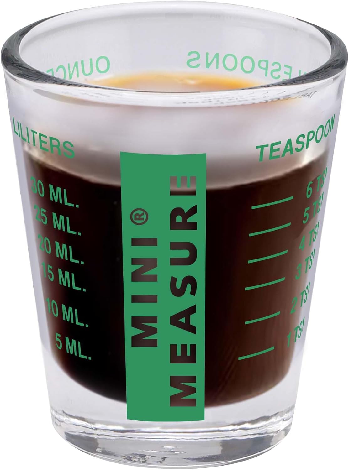 Kolder Mini Measure Heavy Glass, 20-Incremental Measurements Multi-Purpose Liquid and Dry Measuring Shot Glass, White