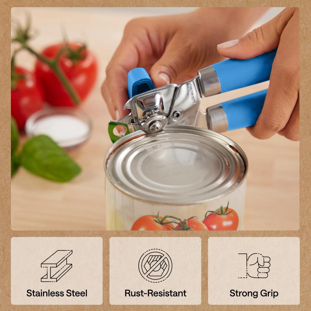 GORILLA GRIP Heavy Duty Stainless Steel Smooth Edge Manual Can Opener and Bottle Openers, US Designed, Soft Comfortable Handle, Oversized Handheld Turn Knob, Multifunctional Kitchen Tool, Black