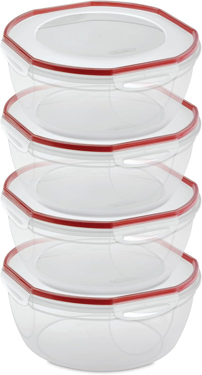 Sterilite Ultra-Seal 8.1 Qt Bowl, Large Airtight Food Storage Container, Latching Lid, Microwave and Dishwasher Safe, Clear With Red Gasket, 2-Pack