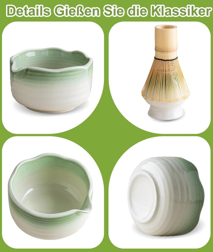 JBER Matcha Whisk Set, Ceramic Matcha Set Includes Bowl & Holder, Bamboo Whisk (Chasen), Sifter, Scoop, Spoon & Rest - 7PCS Matcha Kit Gift for Matcha Lovers & Beginners, Gradient Pink