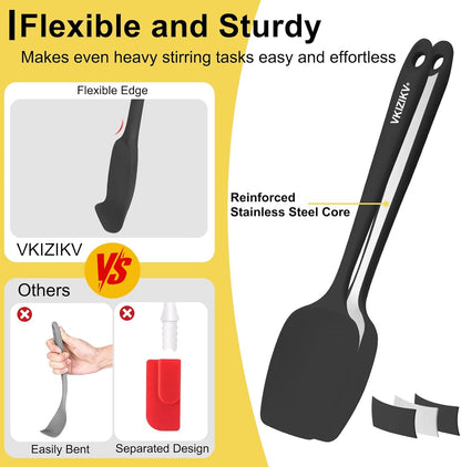 4 Pcs Silicone Spoon Spatula Set, 11.4 In, Food Grade Rubber Spatulas for Cooking, Baking, Mixing, 600°F Heat Resistant, Nonstick and Flexible Kitchen Utensils, Seamless Spoonula (Black)
