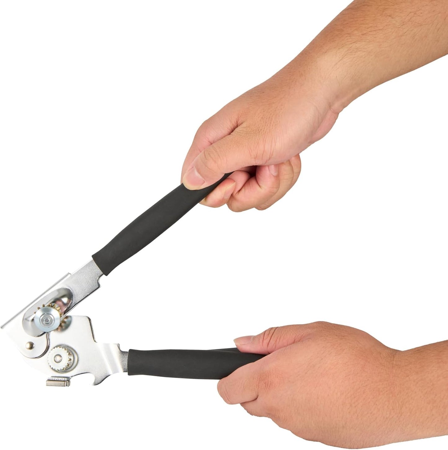 Restaurantware Stainless Steel Magnetic Manual Can Opener - German Standard Red Crank Can Opener with Magnet, Ergonomic Handles, Non-Slip - Heavy-Duty Hand Can Opener, Easy Turn, Sharp Blade