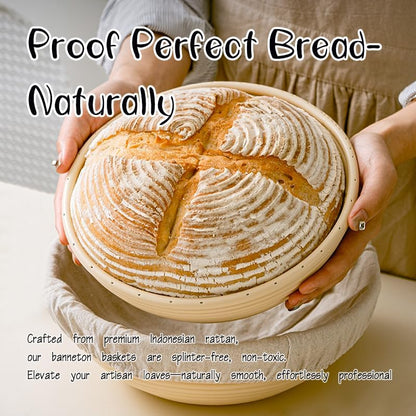 Aoocan Sourdough Starter Kit for Beginners, Bread Baking Supplies & Bread Making Tools – 9 Inch Round & 10 Inch Oval Banneton Bread Proofing Basket Set with Dough Whisk, Lame, Scraper & Brush
