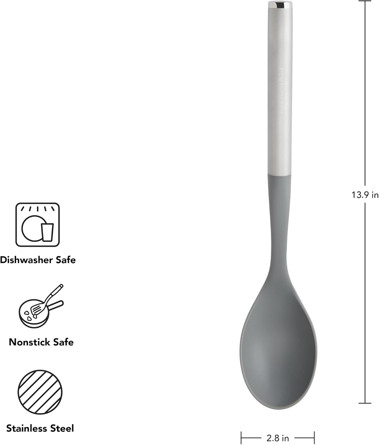 KitchenAid Spoon Spatula with Curved Edges and Stainless Steel Handle, Nonstick Safe, Durable, Dishwasher Safe