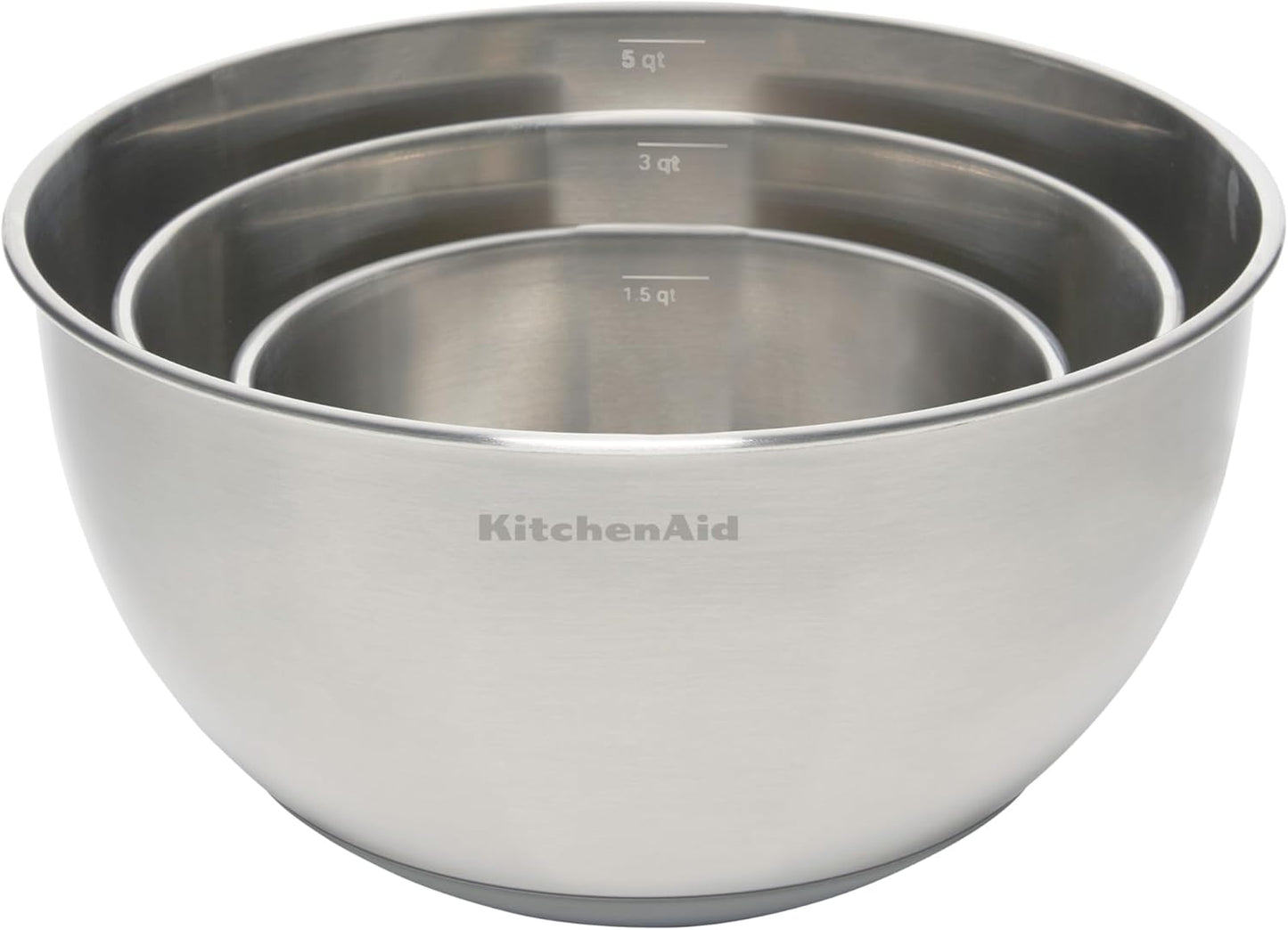 KitchenAid Universal Nesting Plastic Mixing Bowls, Set Of 3, 2.5 quart, 3.5 quart, 4.5 quart, Non Slip Base with Easy Pour Spout to Reduce Mess, Dishwasher Safe, Aqua Sky, White, Gray