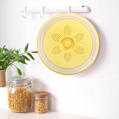 Microwave Splatter Cover, Collapsible Microwave Plate Cover Vented for Food Splatter Guard Fruit Drainer Basket Colander Kitchen Gadget (Yellow)