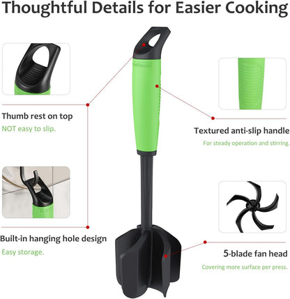 Ourokhome Meat Chopper and Potato Masher, Heat Resistant Nylon Ground Beef Smasher for Hamburger, 5 Curved Blades Nonstick Mixer & Stirrer, Practical Kitchen Gadgets, Black