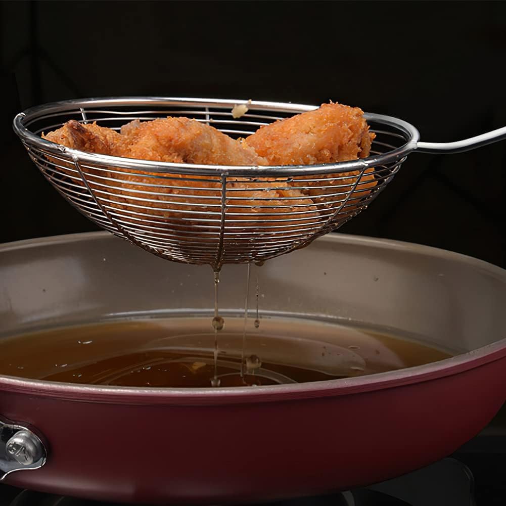 IQCWOOD Spider Strainer Skimmer with Wood Handle - 5.5 Inch Fryer Scoop for Cooking and Frying, Kitchen Utensils Pasta Strainer Spoon
