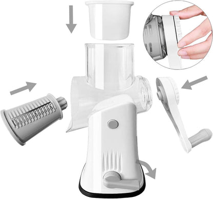 Round Mandoline Drum Slicer Rotary Cheese Grater Veggie Slicer Vegetable Carrot Shredder Nut Chopper Blue