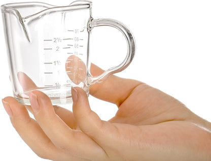 Hacaroa 4 Pack Double Spouts Measuring Cups Espresso Shot Glass with Handle, 2.5 Oz Mini Milk Triple Pitcher Barista Clear Graduated Cups for Coffee, Wine, Bar, Party