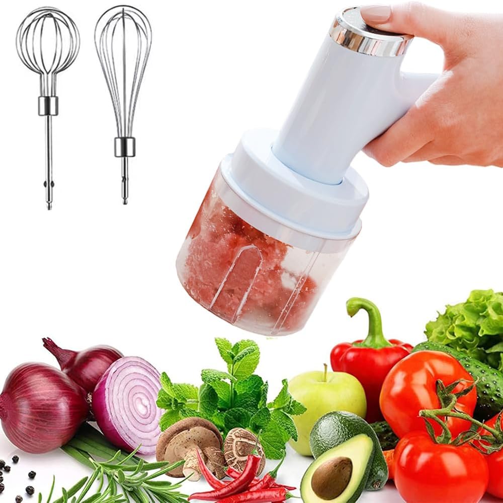 Powerful Multi-Function Electric Vegetable Chopper/Mini Food Processor/Food Slicer/Electric Egg Beater/Whisk/Hand Mixer Handheld Your Kitchen's Trusted Helper