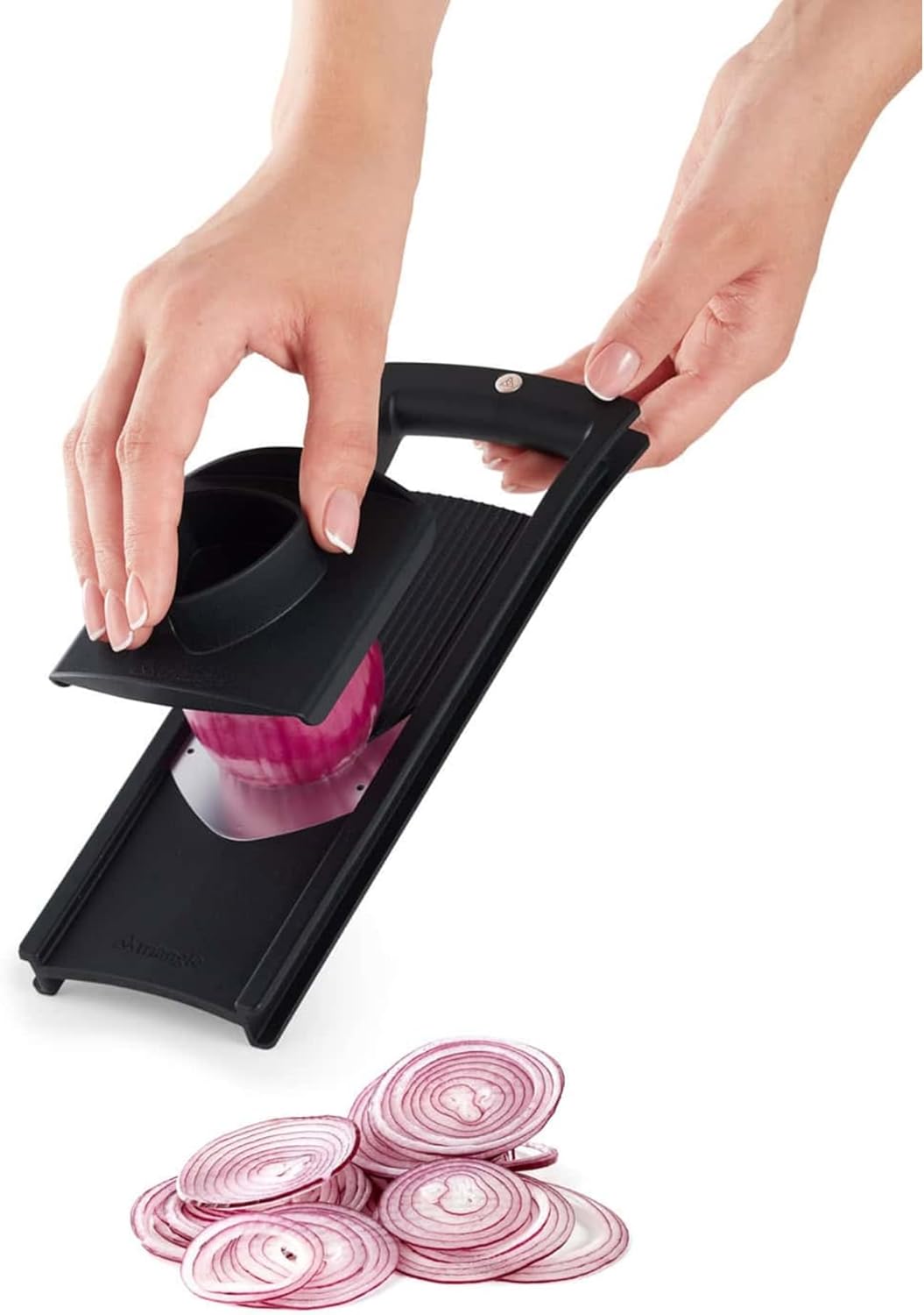 triangle Vegetable Slicer - 2 mm Mandoline - Compact Stainless Steel Cutting Tool - Parabolic Blade for Extreme Sharpness & Rocking Cut - Dishwasher Safe