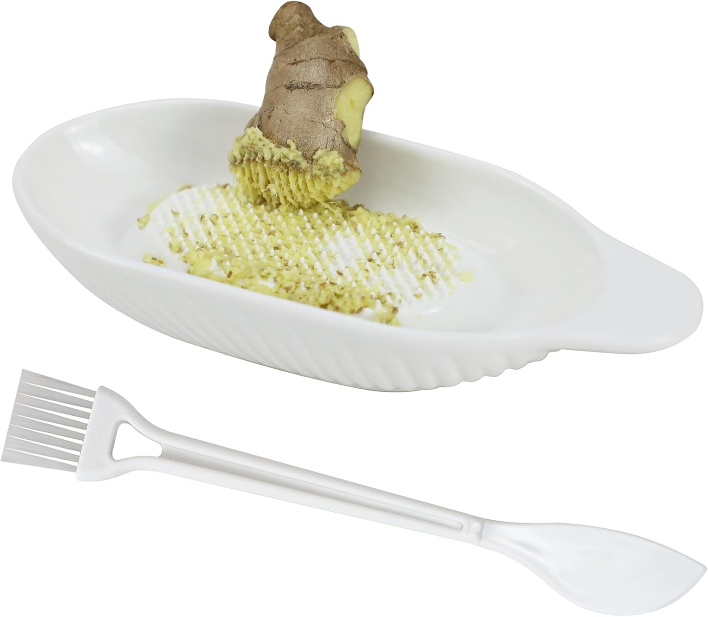 EIKS Ceramic Ginger Grater Plate with Scraper for Grinding Wasabi Ginger Garlic Cheese Fruits Vegetables