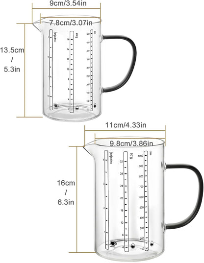 LIBWYS Glass Measuring Cup, 1000ml (32oz)+500ml (16oz) with Anti-slip Silicone Pad, Heat-resistant Borosilicate Glass Liquid Measuring Cup