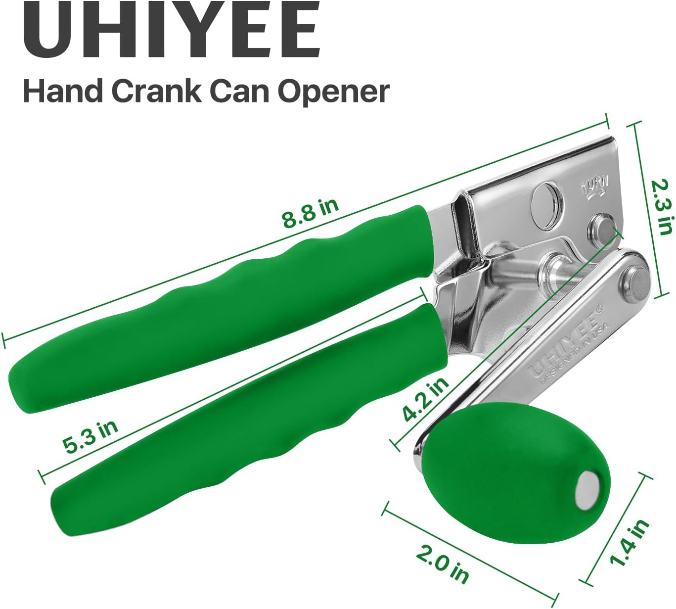Commercial Can Opener, UHIYEE Hand Crank Can Opener Manual Heavy Duty with Comfortable Extra-long Handles, Oversized Knob, Large Handheld Can Open Easy for Big Cans, Black