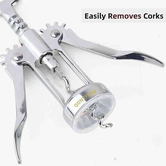 Wing Corkscrew Wine Opener, Premium Zinc Alloy Manual Bottle Opener, Heavy Duty Multifunctional Tool for Kitchen, Bar, Restaurant & Waiters, Gift Set (Silver)