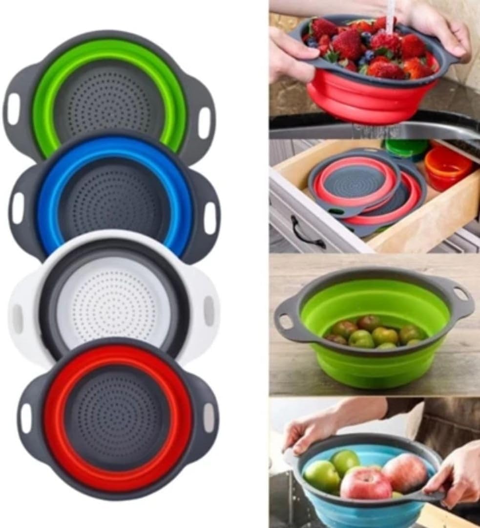CRG Red Folding Kitchen Strainer Bowl – Portable Collapsible Colander for Pasta, Rice, Vegetables and Fruit – Compact Food Washer for Small Apartment, Dorm or RV Cooking Essentials
