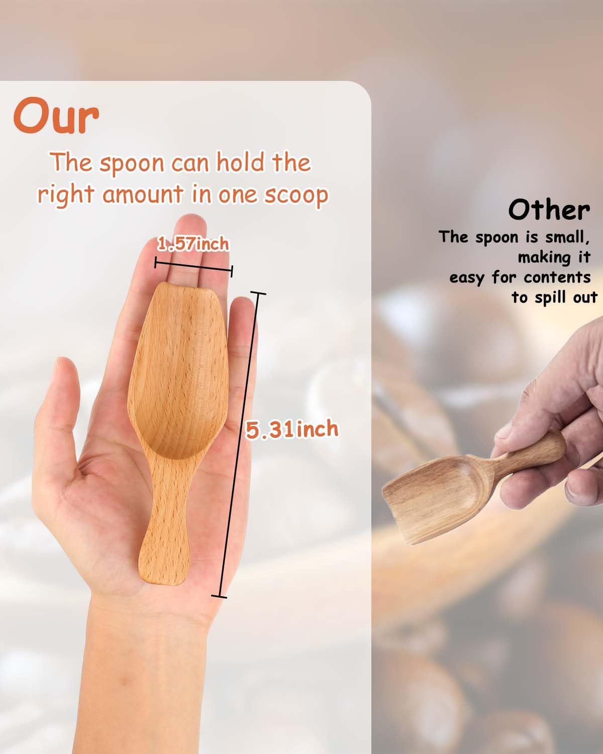 Coffee Scoop Set, 2 PCS 304 Stainless Steel Wood Handle Coffee Measuring Spoons, 15ml & 30ml for Ground Espresso Beans, Long Wooden Handle Scoop Kitchen Utensil for Scooping