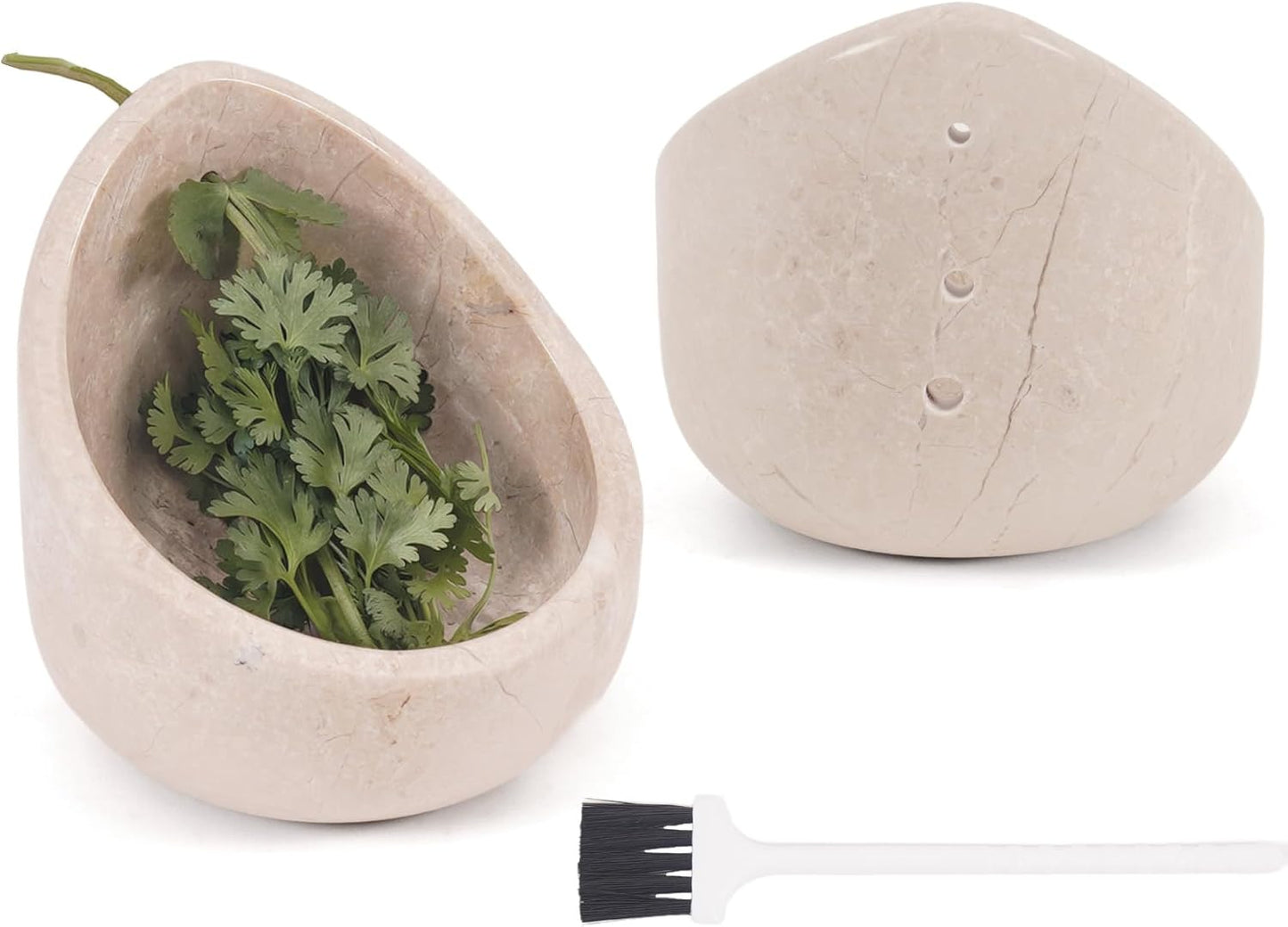 Marble Herb Peeler 3 Inches Cream Leaf Stripper with Brush for Fast Leaf Removal, Ideal for Parsley, Rosemary, and Cooking Salads