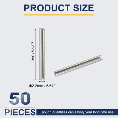 PATIKIL Slotted Spring Pin, 50 Pcs 1/8" x 3/4" (3.2mm x 20mm) 304 Stainless Steel Split Roll Pins Spring Dowel for Home Improvement Automotive Machine Repair, Silver - Colors A