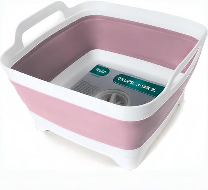 FOSJGO Collapsible Dish Basin with Drain Plug, 2.4 Gal (9L) Space-Saving Foldable Sink, Wash Basin for Kitchen, Baby Bottles, Vegetable Washing, Camping, RV and Party Beverage Tubs