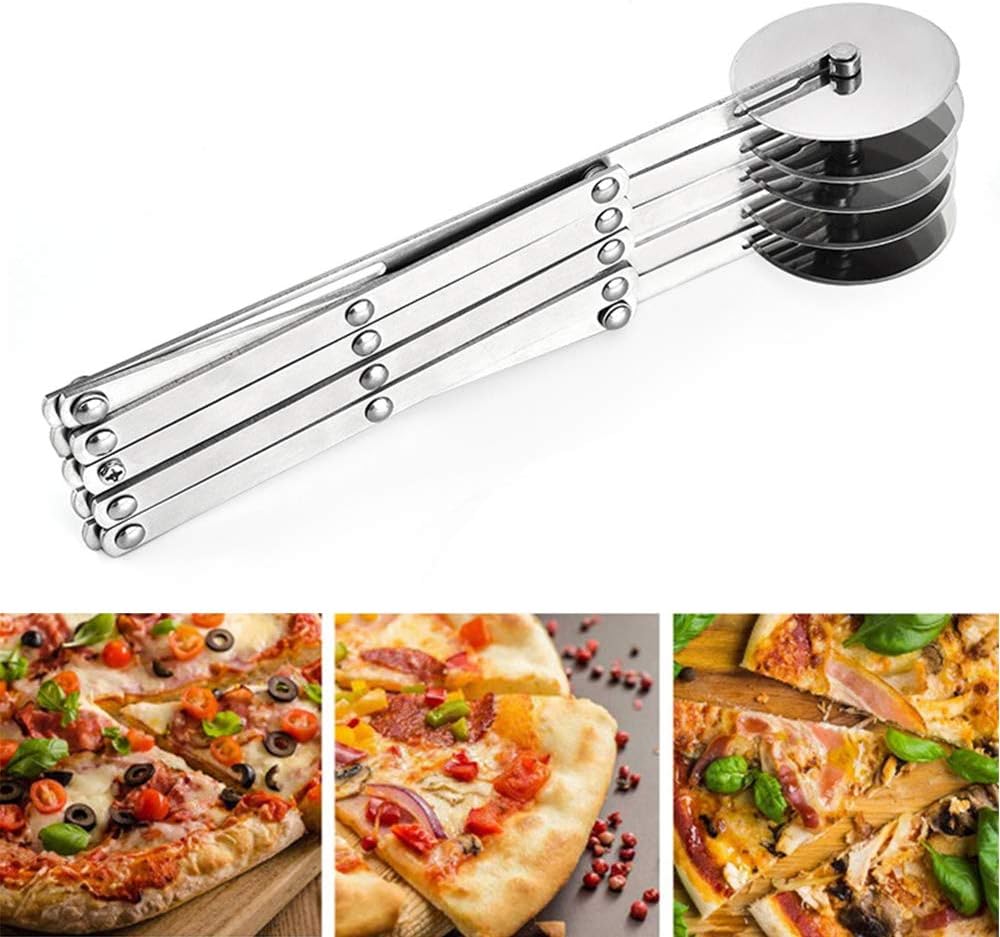 5 Wheel Pastry Cutter, Stainless Pizza Slicer, Expandable Pizza Slicer Multi-Round Pastry Knife Baking Cutter Roller Cookie Dough Cutter Divider