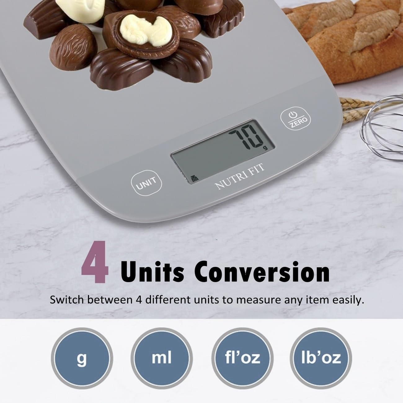 NUTRI FIT Food Scale for Kitchen Scales Digital Weight Grams and Ounces, Baking Scale Accurate for Weight Loss, Cooking, Coffee, Keto Diet, Meal Prep, 0.1oz Ultra Slim Smart Tare Black