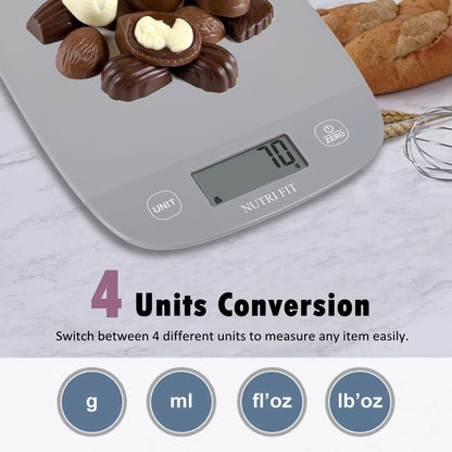 NUTRI FIT Food Scale for Kitchen Scales Digital Weight Grams and Ounces, Baking Scale Accurate for Weight Loss, Cooking, Coffee, Keto Diet, Meal Prep, 0.1oz Ultra Slim Smart Tare Black