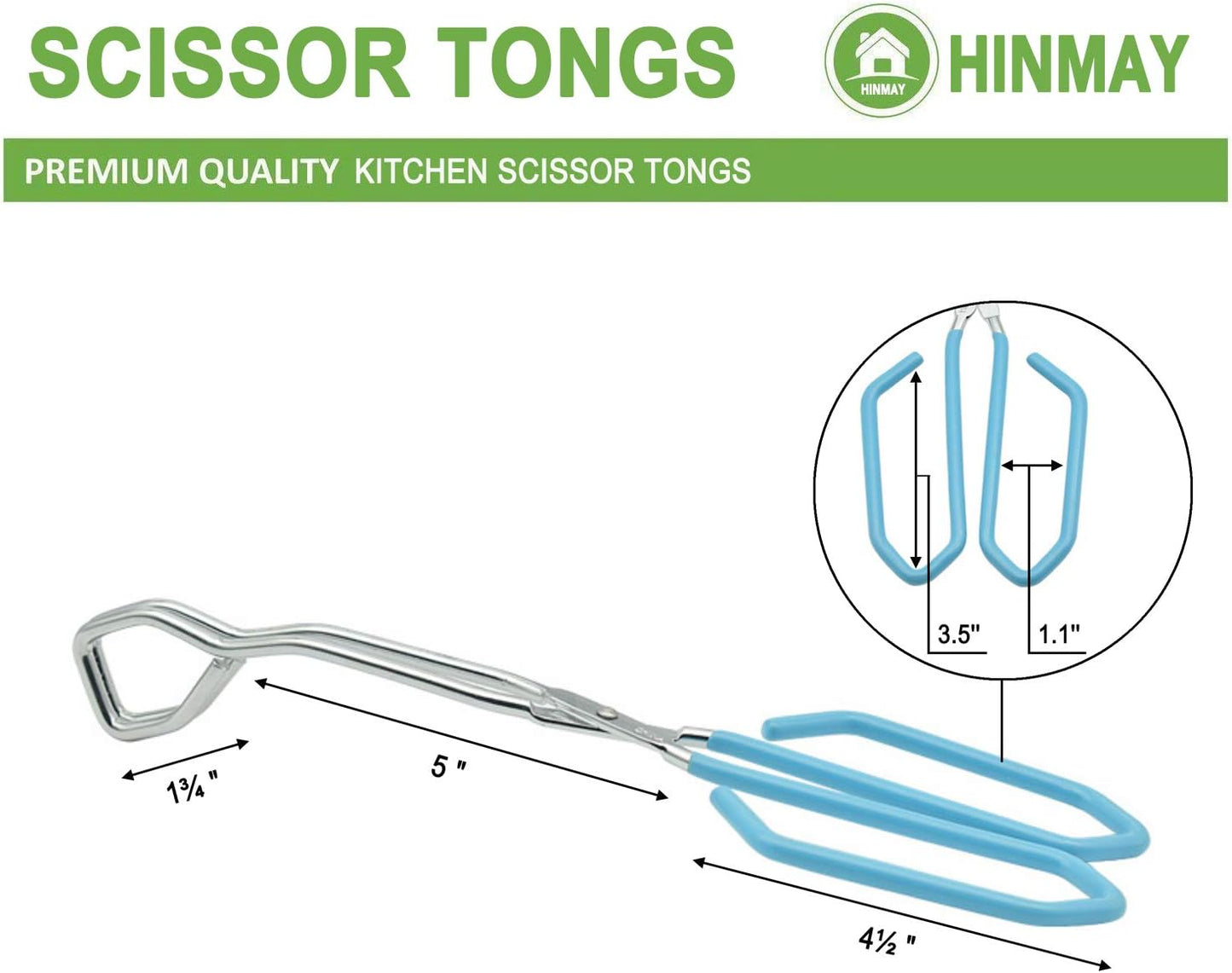 HINMAY Kitchen Scissor Tongs 10-Inch with Comfort-Grip Handle Heavy Duty Stainless Steel Scissor Cooking Tongs