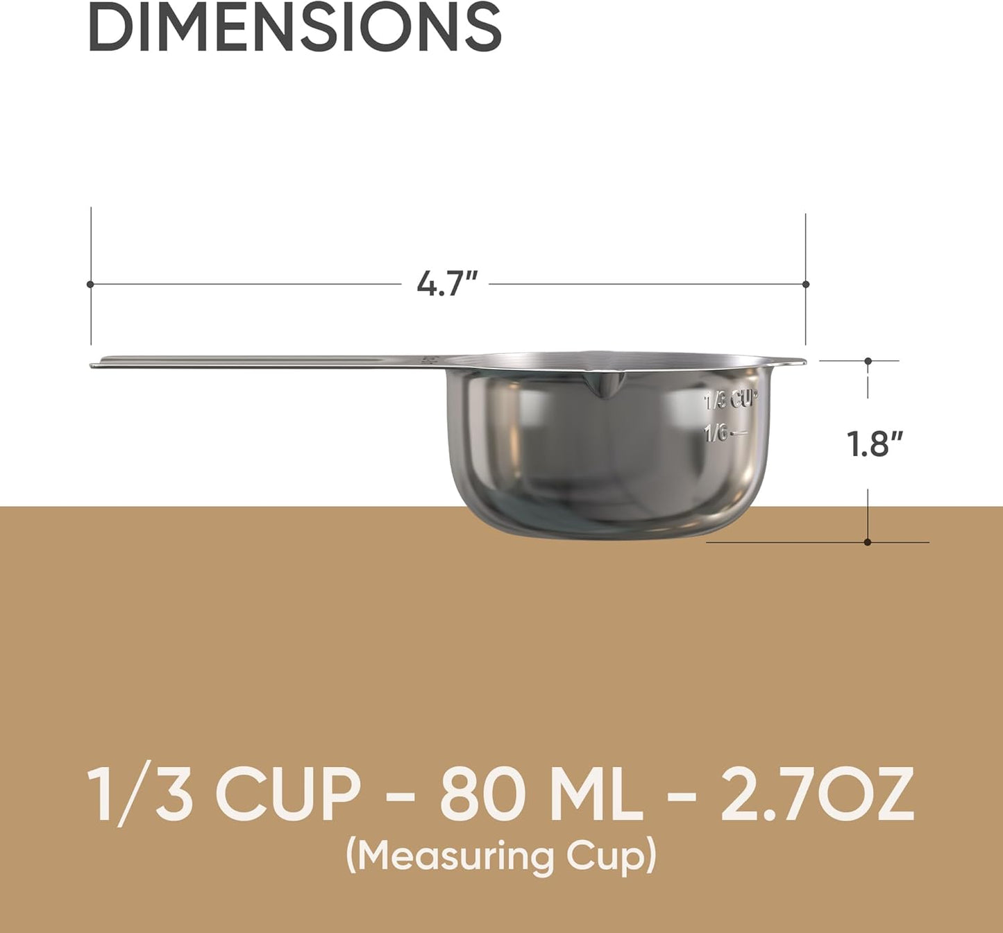 Color Up 2 Cup Measuring Cup, 480ml Stainless Steel Metal, Easy-Pour Spouts, Engraved Markings, Flat Base, Dishwasher Safe, for Dry and Liquid Ingredients