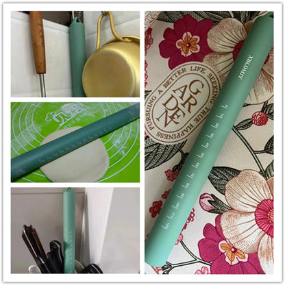 Small stainless Steel Inner Core Silicone Rolling Pin Non-stick Dough Roller (Green)