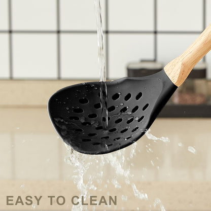 Kitchen Utensils Set - 34 PCS Non-Stick Silicone Cooking Utensils Set Spatula Set with Holder, Wooden Handle Spoon,Brush,Whisk Kitchen Gadgets Tools Set for Nonstick Cookware (Cream White-34P)