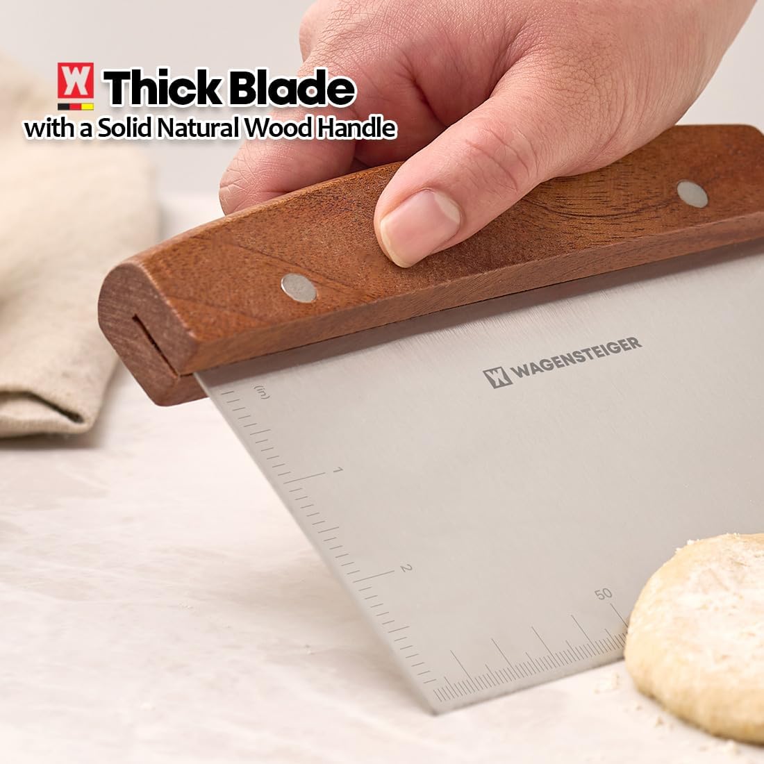 Stainless Steel Dough Scraper with Wooden Handle | Bench Scraper for Bread & Pizza Dough, Pastry Cutter, Chopper | Heavy-Duty Baking Tool for Kitchen Prep, Griddle Cleaning & Pastry Making