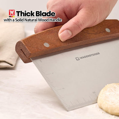 Stainless Steel Dough Scraper with Wooden Handle | Bench Scraper for Bread & Pizza Dough, Pastry Cutter, Chopper | Heavy-Duty Baking Tool for Kitchen Prep, Griddle Cleaning & Pastry Making