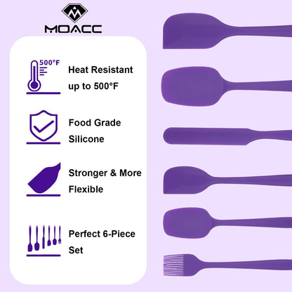 Silicone Spatulas Set of 6, Rubber Spoon Spatula Heat Resistant Spoonula One Piece Design Seamless Spatula Non-Stick Scrapers Baking Mixing Tool (Black)