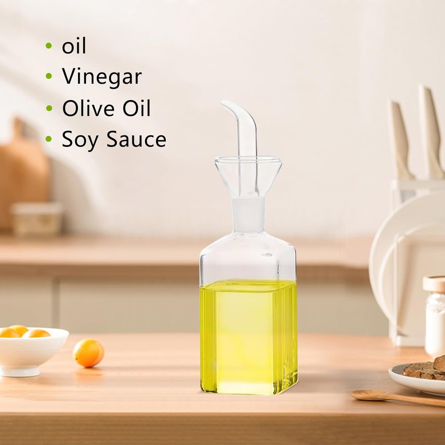 Olive Oil Pourer Olive Oil Vinegar Cooking Wine cotainer Salad Dressing Glass, Oil Bottle Vinaigrette Dispenser Drizzle Cruet 17oz Glass Oil Bottle for Kitchen