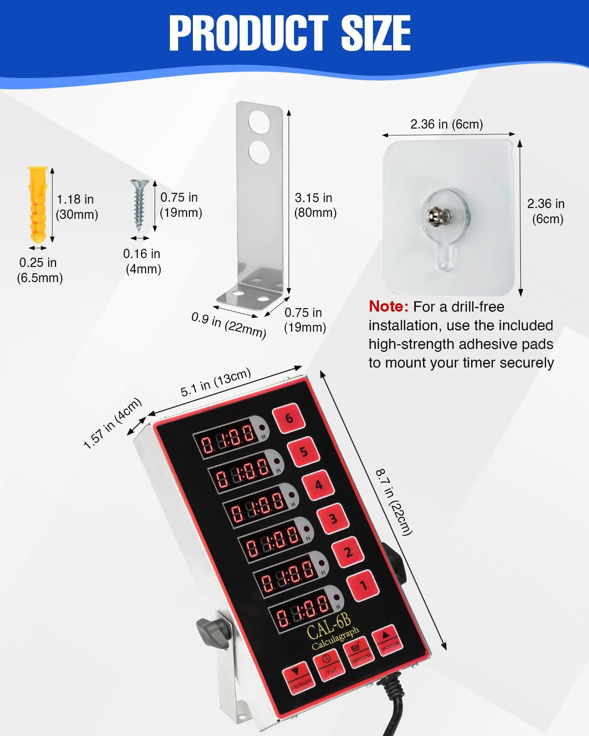 Commercial Kitchen Timers for Cooking, 8 Channel Timer for Commercial Kitchens, Heavy-Duty Loud Alarm Timer for Restaurants, Stainless Steel, LED Technology