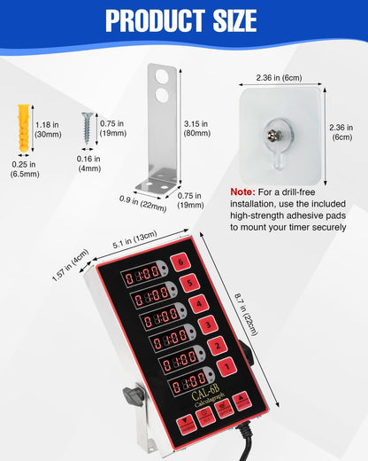 Commercial Kitchen Timers for Cooking, 8 Channel Timer for Commercial Kitchens, Heavy-Duty Loud Alarm Timer for Restaurants, Stainless Steel, LED Technology