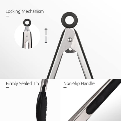 600ºF Heat Resistant Kitchen Tongs: U-Taste 7/9/12 inch Silicone Cooking Tong Set with Non Stick Rubber Tips and Silicon Coated 18/8 Stainless Steel Handle for Serving Grilling Salad(Midnight Blue)