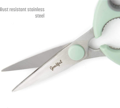 Goodful Utility Kitchen Shear and 5-Blade Herb Shear Set, Premium Stainless Steel Blades with Protective Guards, Comfort Grip Handles, Built-in Herb Shear Cleaning Comb, 2-Piece Set, Sage Green