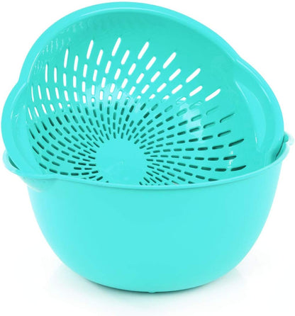 Mintra Home Mixing Bowl w/Colander (Large 4.5L, Red) - For Washing & Draining Fruits And Vegetables - Heavy Duty Plastic for Baking, Cooking Supplies - Dishwasher Safe