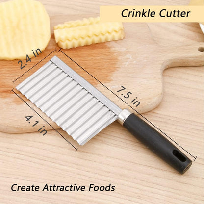 Crinkle Cutter Knife Stainless Steel Cutting Tool for Potato Carrot Chip Vegetable French Fry, Wavy Chopper Wave Slicer Steel Blade, Kids Lunch Accessories (Longer Red Handle)