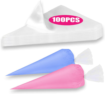 Piping Bags and Tips Set, Cakes Decorating Supplies Kit with 100pcs 12 Inch Pastry Bags, 16 Piping Tips, 3 Cake Scraper, 2 Couplers, 2 Bag Ties, Simple and Convenient Baking Supplies Set