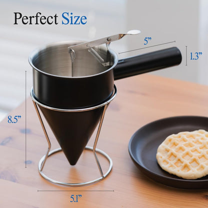 Pancake Batter Dispenser (Black) - 40oz Batter Dispenser - Pancake Maker and Versatile Kitchen Tool - Durable Stainless Steel Funnel Design - Stainless Steel Pancake Batter Dispenser by Newlie