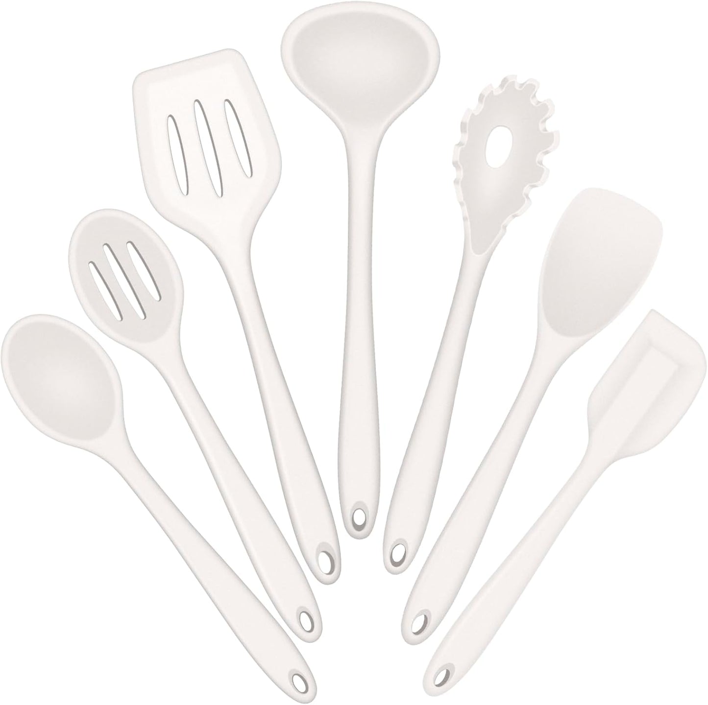 E-far Silicone Cooking Utensils Set, 7-Piece Black Heat Resistant Kitchen Utensils Set, Kitchen Nonstick Tools Spatula Ladle Spoon Pasta Server for Non-stick Cookware, Non-Toxic & Dishwasher safe