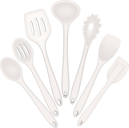 E-far Silicone Cooking Utensils Set, 7-Piece Black Heat Resistant Kitchen Utensils Set, Kitchen Nonstick Tools Spatula Ladle Spoon Pasta Server for Non-stick Cookware, Non-Toxic & Dishwasher safe