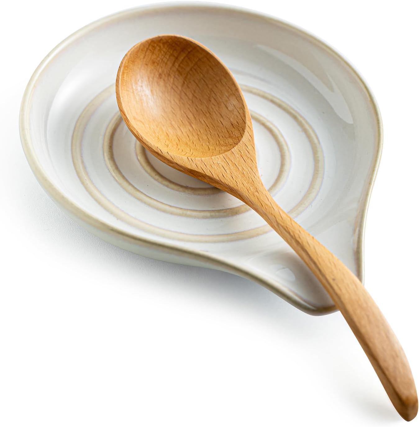LAUCHUH Spoon Rest, Large Ceramic Spoon Holder for Kitchen Counter Spatula Rest Heat-Resistant Spoon Rest for Stove Top Cooking Utensil Holder, Farmhouse Kitchen Décor for Father's Day, Cream, 5 Inch