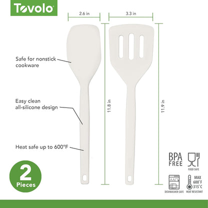 Tovolo Elements Silicone Spatula Turner Set Kitchen Utensils Heat Resistant 600F Easy Clean Dishwasher Safe Nonstick Spatula Turner Bundle Cookware for Cooking Baking Mixing Tools, Thyme Green