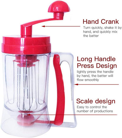 Hand Crank Batter Dispenser,Hand-held Manual Stirring Separator Funnel Mixer with Scale Baking Tool for Pancake Cupcake Waffle