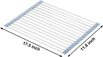 MECHEER Over The Sink Dish Drying Rack, Roll Up Dish Drying Rack Kitchen Dish Rack Stainless Steel Sink Drying Rack, Foldable Dish Drainer, Gray (20.4''x13.7'')